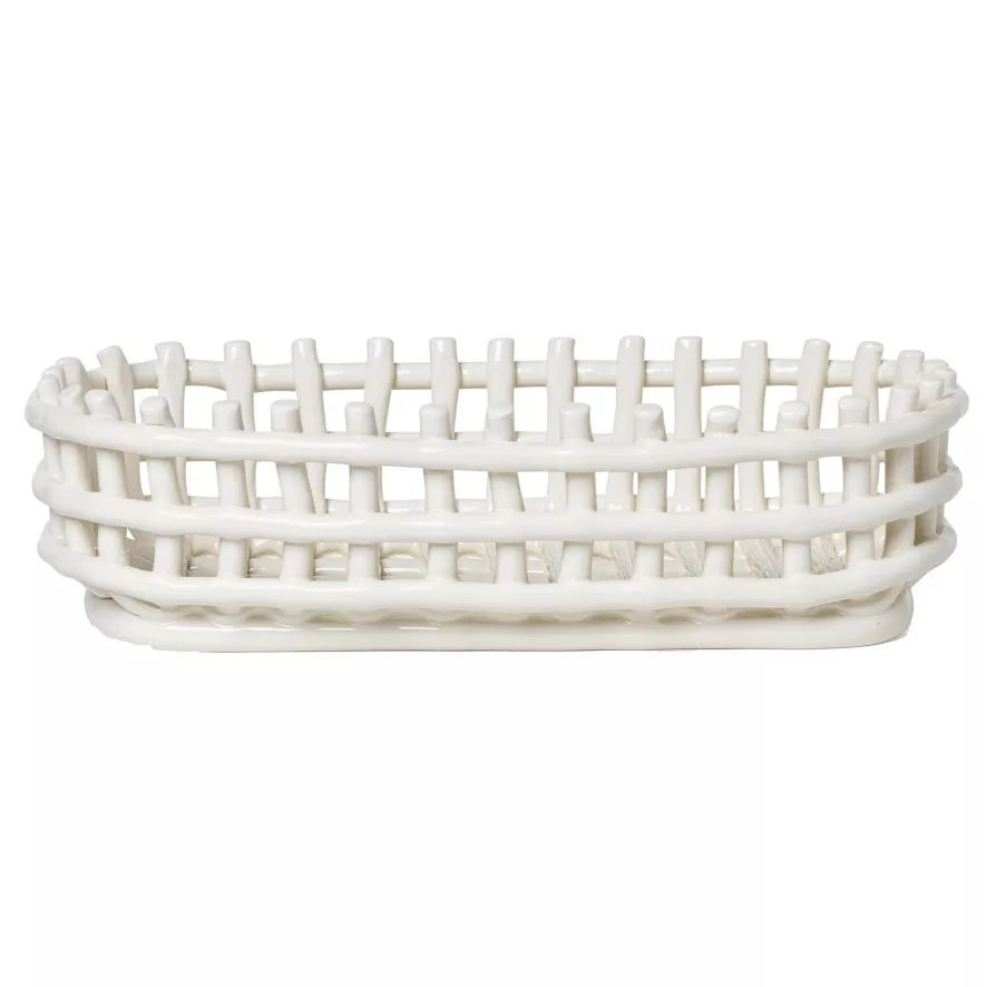 Ferm Living Ceramic Basket Opbergmand Oval Off White 1 Ferm Living Ceramic Basket Opbergmand Oval Off White
