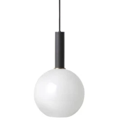 Ferm Living Opal Sphere Hanglamp Wit, Groot Zwart