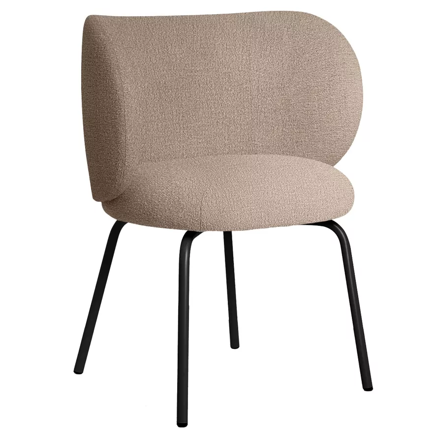 Ferm Living Rico Eetkamerstoel Met Zwart Onderstel Bouclé Sand 1 Ferm Living Rico Eetkamerstoel Met Zwart Onderstel Bouclé Sand