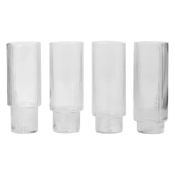 Ferm Living Ripple Long Drink Glazen Set Van 4 Transparant