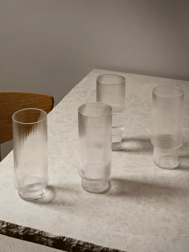 Ferm Living Ripple Long Drink Glazen Set Van 4 Transparant 12 Ferm Living Ripple Long Drink Glazen Set Van 4 Transparant - Afbeelding 12